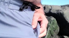 Jerking off on public beach-Big Cum Shot-Hairy Bear
