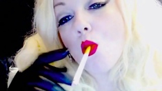 Slutty Blonde Smoking In Gloves