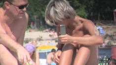 Morning beach nudity caught on by beach hidden cam