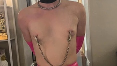 Electro bdsm slave and fetish latex big titted domina