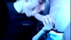 Blowing a guy at the car park and he cums on my face
