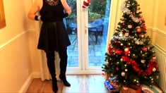 Alison in Thigh Boots - Wanking under the christmas tree