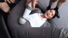 Asian masturbating with toy close up