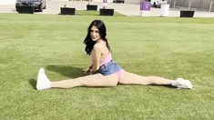 Outdoor anal solo and masturbating blonde