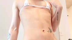 Small titted teen sucks upside down