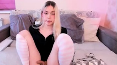 Tattood shemale tranny plays with ass during masturbation