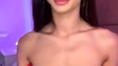 Big Tit Shemale Jerks Her Long Cock