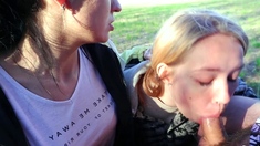 Girls Training To Be Sluts - Outdoor Double Blowjob & Cum